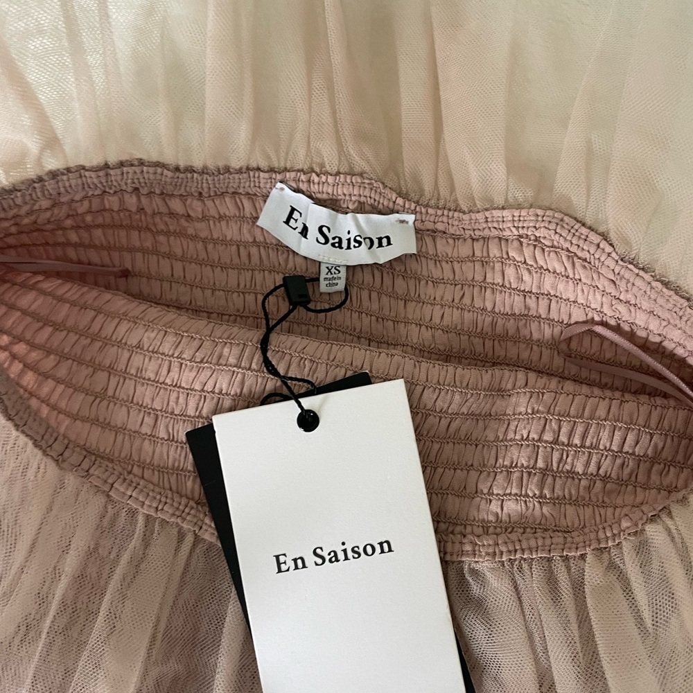 En Saison Cosette Blush Pink Smocked Tube Top with Tulle - Picture 6 of 9